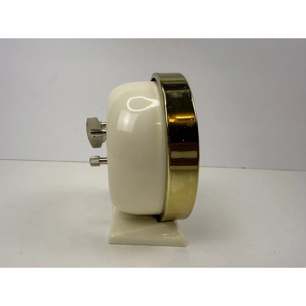 Vintage Equity Minibell Wind Up Alarm Clock Gold Tone Cream Luminous Dial Works